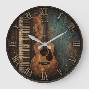 Reloj Redondo Grande Rustic Guitar & Piano Music