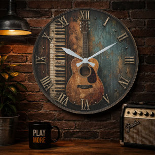 Reloj Redondo Grande Rustic Guitar & Piano Music