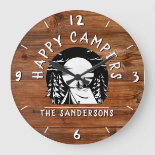 Reloj Redondo Grande Rustic Happy Campers Pent Family Name Wood Design