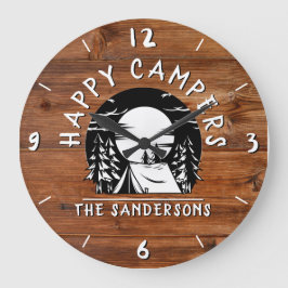Reloj Redondo Grande Rustic Happy Campers Tent Family Name Wood Design