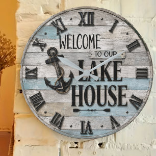 Reloj Redondo Grande Rustic Lake House Anchor Nautical Coastal