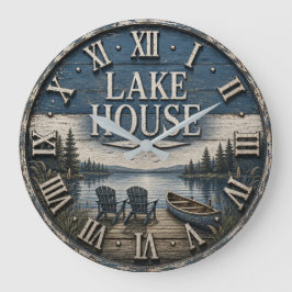 Reloj Redondo Grande Rustic Lake House Vintage Cabin Canoe Lake