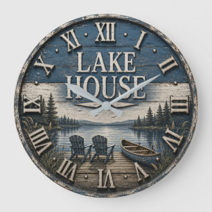 Reloj Redondo Grande Rustic Lake House Vintage Cabin Canoe Lake