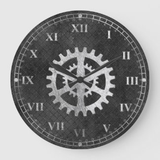 Reloj Redondo Grande Rustic Metallic Looking Gears Wall Clock