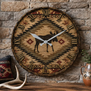 Reloj Redondo Grande Rustic Moose Southwestern Woodland Cabin 