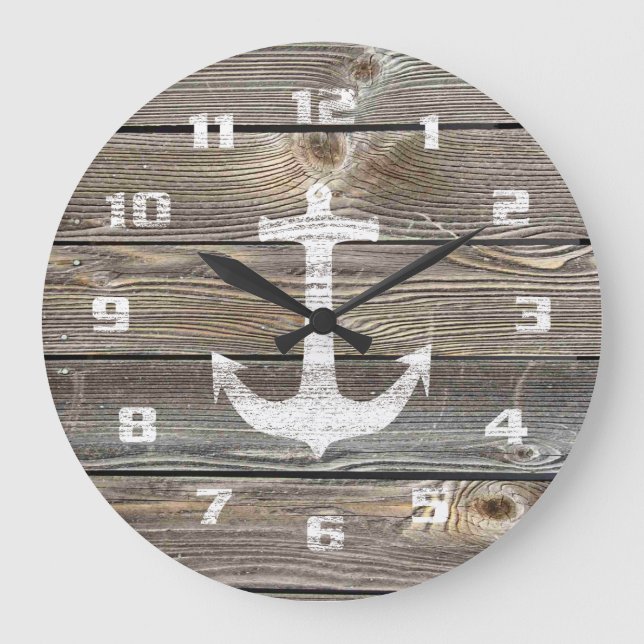 Reloj Redondo Grande Rustic Nautical Beautiful authentic looking Wood (Anverso)