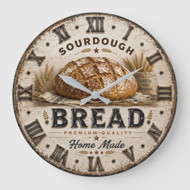 Reloj Redondo Grande Rustic Sourdough Bread Kitchen Artisan  Bakery (Anverso)