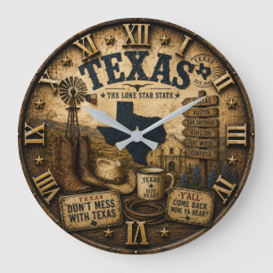 Reloj Redondo Grande Rustic Texas Western Cowboy Lone Star State
