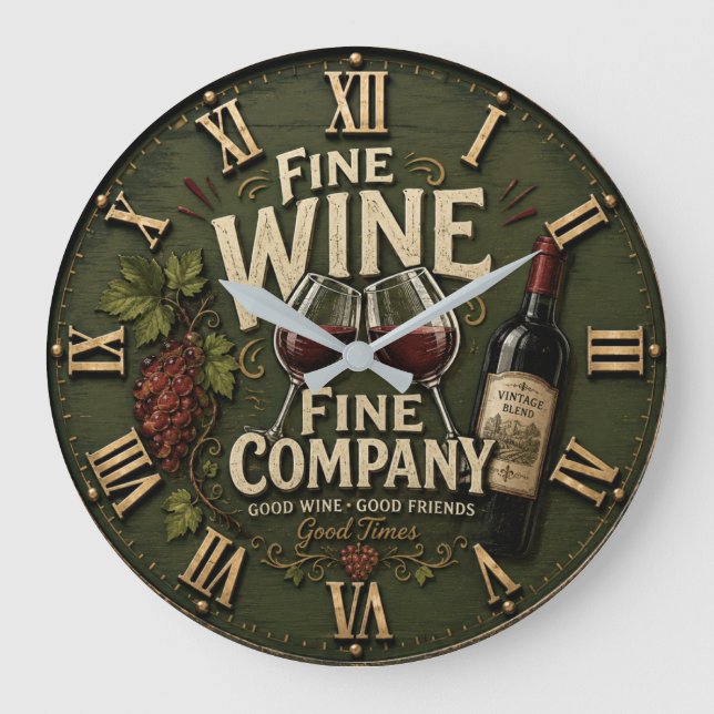 Reloj Redondo Grande Rustic Vineyard Wine Lover (Anverso)