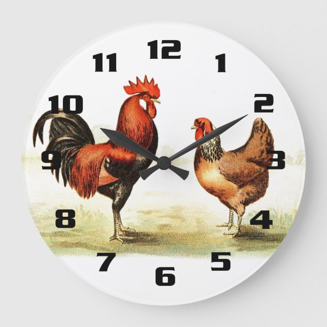 Reloj Redondo Grande Rustic Vintage Country Rooster (Anverso)