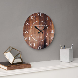Reloj Redondo Grande Rustic vintage dark wood family name farmhouse
