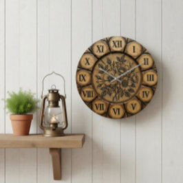 Reloj Redondo Grande Rustic Wild Rose Wall Clock | Wood-Look Farmhouse 