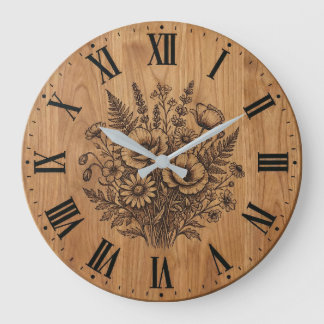 Reloj Redondo Grande Rustic Wildflower Bouquet Wall Clock