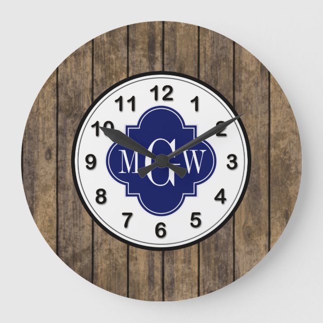 Reloj Redondo Grande Rustic Wood L Planks #1 Navy Quatrefoil 3 M'gram (Anverso)