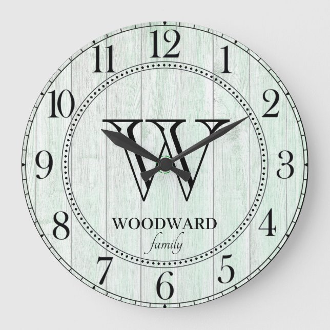 Reloj Redondo Grande Rustic Wood Lake House Family Name  (Anverso)