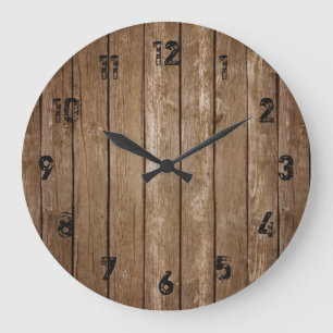 Reloj Redondo Grande Rustic Wood Look Planks Large Clock