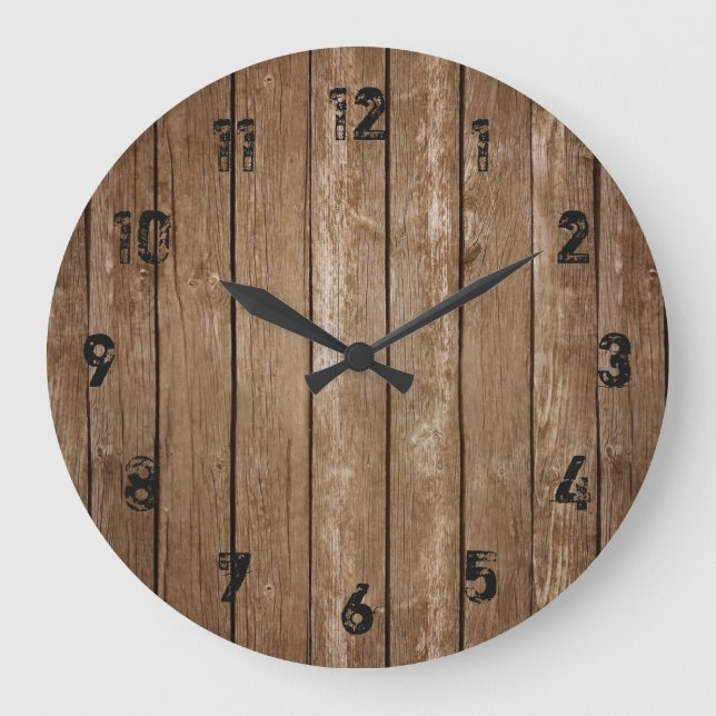 Reloj Redondo Grande Rustic Wood Look Planks Large Clock (Anverso)