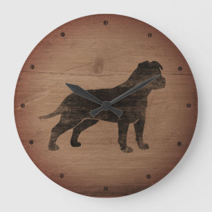 Reloj Redondo Grande Rústica de la Silhouette Terrier de Staffordshire