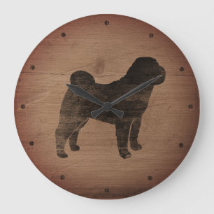 Reloj Redondo Grande Rústica de la silueta china Shar Pei