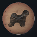 Reloj Redondo Grande Rústica de la silueta territorial tibetana<br><div class="desc">Reloj de pared del Tibetano Terrier Lover. El diseño de madera está impreso,  no de madera real.</div>