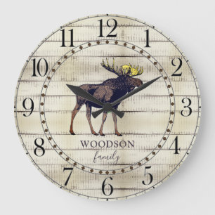 Reloj Redondo Grande Rústica Familia Madera Nombre Walking Moose Gran R
