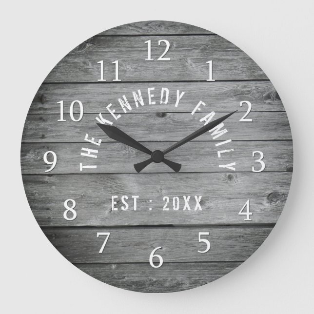 Reloj Redondo Grande Rústica granja de madera recuperada (Anverso)