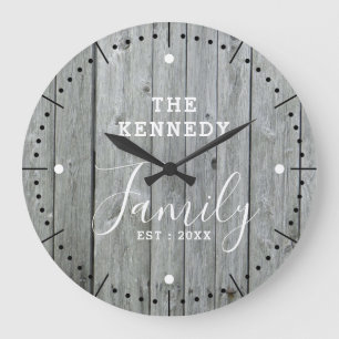 Reloj Redondo Grande Rústica granja Gris Madera Familia Nombre Gran Re
