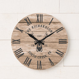 Reloj Redondo Grande Rústica Personalizado moderna Familia Nombre Farmh