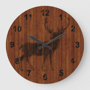 Reloj Redondo Grande Rústica y encantadora marca de venado en madera