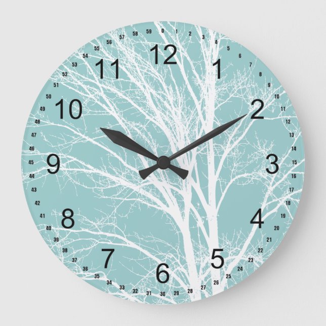 Reloj Redondo Grande Rústicas ramas de árbol blanco azul (Anverso)