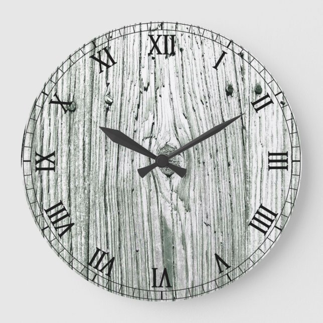 Reloj Redondo Grande Rústico Aspecto Blanco Tono Numérico Romano Gran R (Anverso)