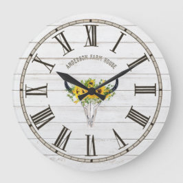Reloj Redondo Grande Rústico Barn White Wood Sunflowers Stag Southern
