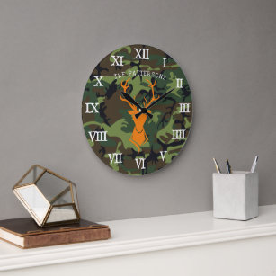 Reloj Redondo Grande Rústico Camo Farmhouse Deer con Antlers