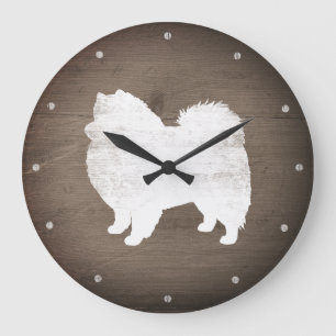 Reloj Redondo Grande Rústico de la silueta de perro esquimal estadounid