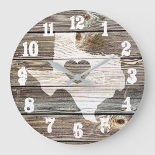 Reloj Redondo Grande Rústico Mi Corazón Pertenece A Texas