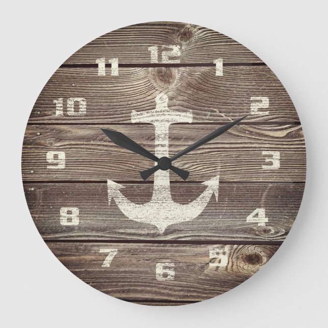 Reloj Redondo Grande Rústico Náutico Hermoso de aspecto auténtico Mader (Anverso)