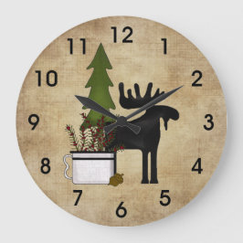 Reloj Redondo Grande Rústico País Montaña Silhouette Moose