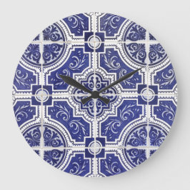 Reloj Redondo Grande Rústico Patrón de mosaicos portugueses vintage - A