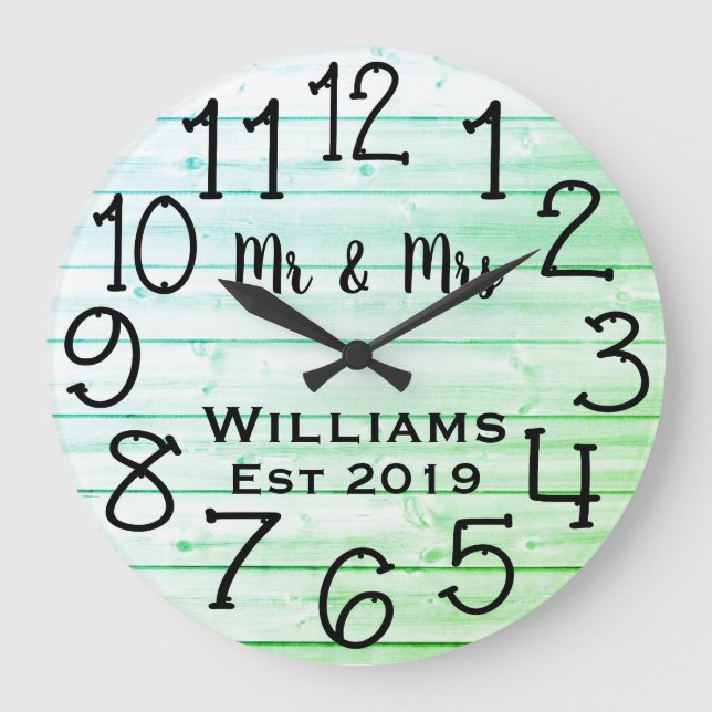 Reloj Redondo Grande Rústico Personalizado de madera gris alterada (Anverso)