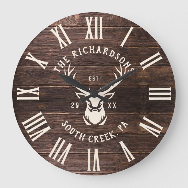 Reloj Redondo Grande Rústico Personalizado moderno Nombre de familia Gr (Anverso)