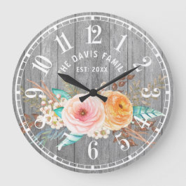 Reloj Redondo Grande Rústico Shabby Flores Familia Personalizado Gran R