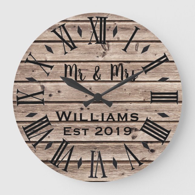Reloj Redondo Grande Rústico Vintage Madera Marrón Personalizada a Medi (Anverso)