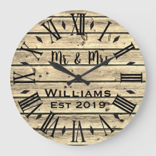 Reloj Redondo Grande Rústico Vintage Personalizado Madera Marrón Lar Pe