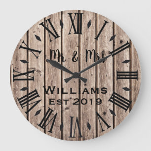 Reloj Redondo Grande Rústico Vintage Personalizado Madera Marrón Person