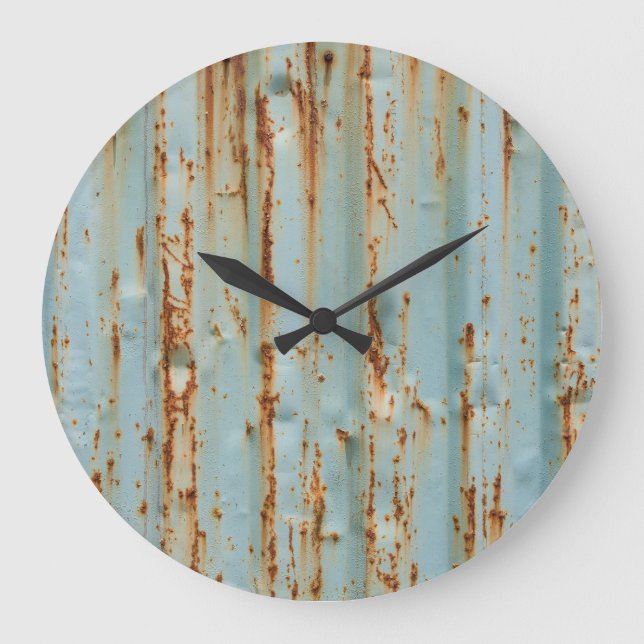 Reloj Redondo Grande Rusty Blue Pintado Textura Metalizado (Anverso)