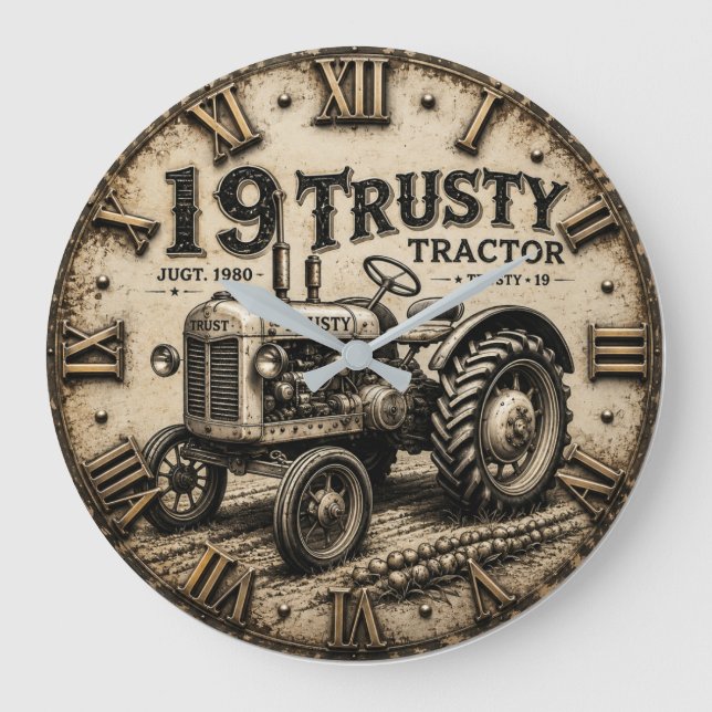 Reloj Redondo Grande Rusty Tractor Vintage Farm  (Anverso)