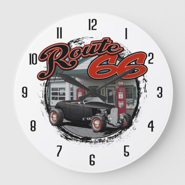 Reloj Redondo Grande Ruta 66 Estación de Hot Rod (Anverso)