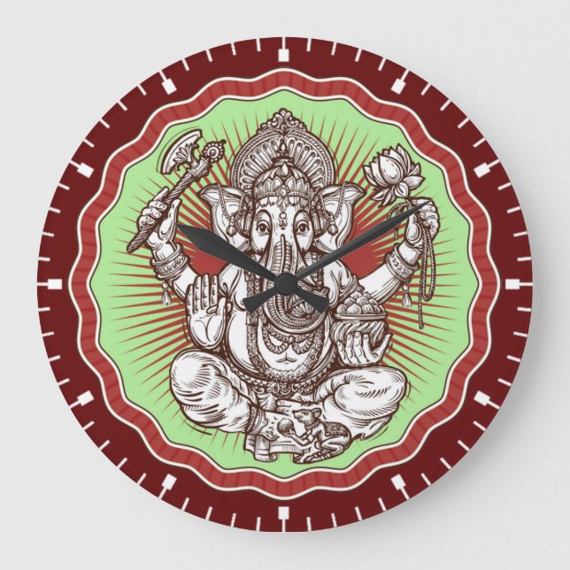 Reloj Redondo Grande Sabiduría Ganapati India Hindú Lord Ganesha Elepha (Anverso)