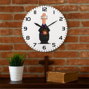 Reloj Redondo Grande Sacerdote sosteniendo Biblia Personaje Clero IFunn
