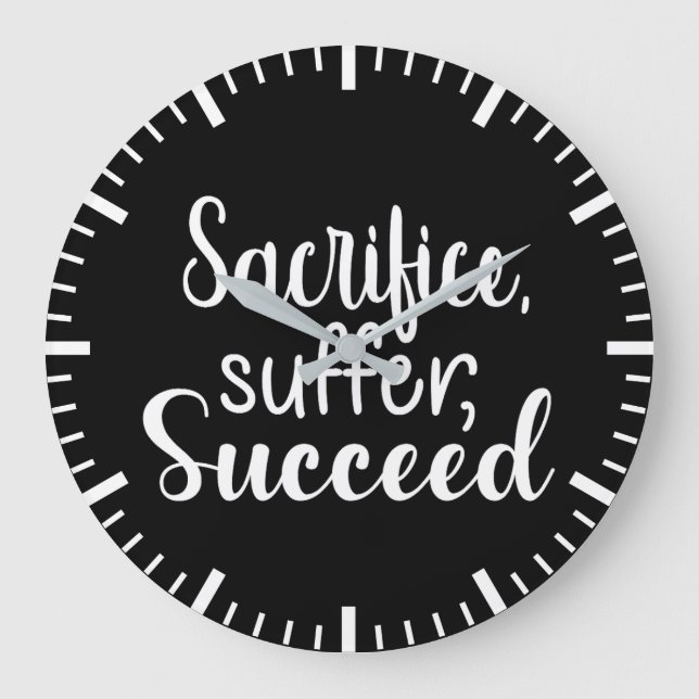 Reloj Redondo Grande Sacrificio, Sufrimiento, Éxito - Gimnasio, Hustle, (Anverso)